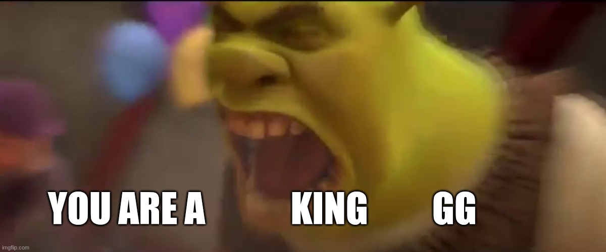 CoD lobby voicechat be like: | YOU ARE A            KING         GG | image tagged in shrek screaming | made w/ Imgflip meme maker