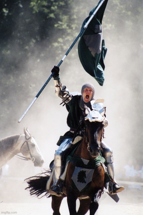 Knight on Horseback Charging with Flag | image tagged in knight on horseback charging with flag | made w/ Imgflip meme maker