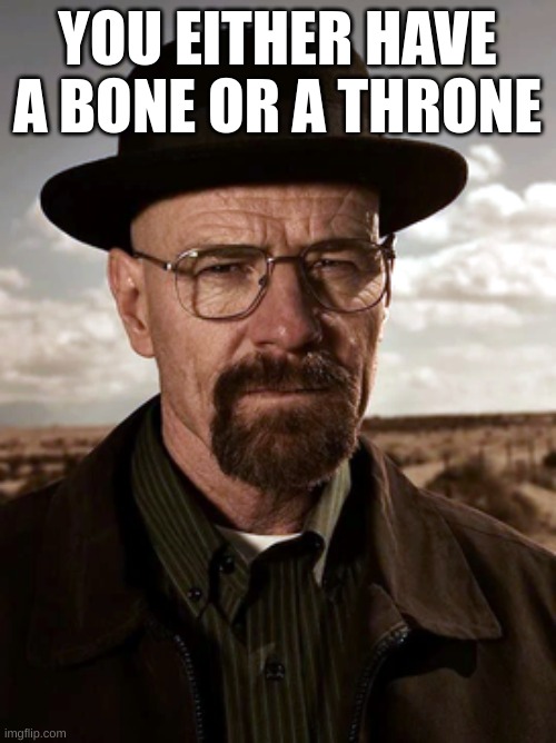walter | YOU EITHER HAVE A BONE OR A THRONE | image tagged in walter | made w/ Imgflip meme maker