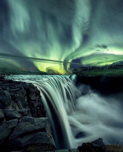 Dancing Auroras ~ Dettifoss Waterfall, Iceland [from @CertainHOPE] | image tagged in nature,iceland,beauty,icelandic,inspiring,certainhope | made w/ Imgflip meme maker
