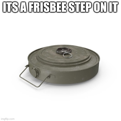 land mine | ITS A FRISBEE STEP ON IT | image tagged in land mine | made w/ Imgflip meme maker