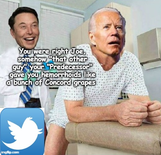 You were right Joe, somehow "that other guy" your "Predecessor" gave you hemorrhoids like a bunch of Concord grapes | made w/ Imgflip meme maker