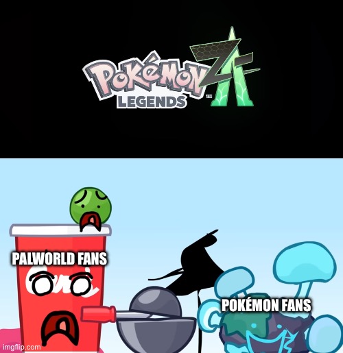I don’t care if the announcement is 2 months old and it’s kind of a stolen meme, I really want to use this template | PALWORLD FANS; POKÉMON FANS | image tagged in animatic battle reaction image | made w/ Imgflip meme maker