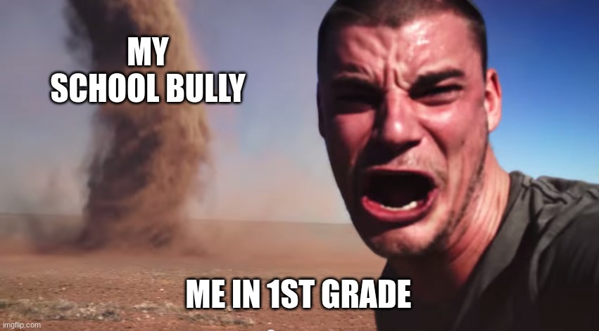 Oh no | MY SCHOOL BULLY; ME IN 1ST GRADE | image tagged in here it comes | made w/ Imgflip meme maker