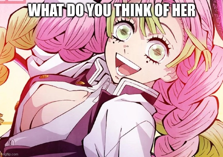 what do you think of this chacter | WHAT DO YOU THINK OF HER | image tagged in mitsuri,anime,memes,question,anime meme,msmg | made w/ Imgflip meme maker