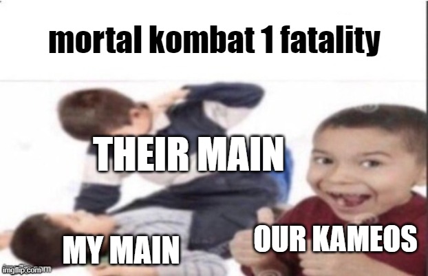 What do these kameos even do while my main gets erased from existense? | mortal kombat 1 fatality; THEIR MAIN; MY MAIN; OUR KAMEOS | image tagged in first degree murder | made w/ Imgflip meme maker