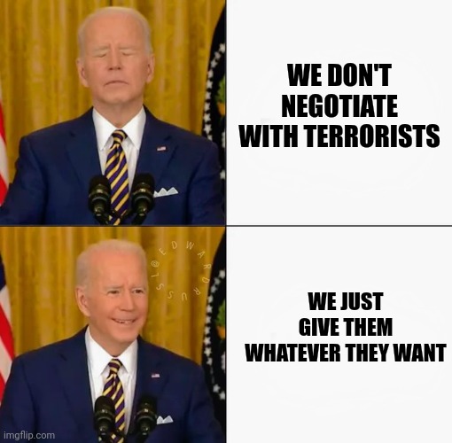 Brandon and Joe Bling | WE DON'T NEGOTIATE WITH TERRORISTS WE JUST GIVE THEM WHATEVER THEY WANT | image tagged in brandon and joe bling | made w/ Imgflip meme maker