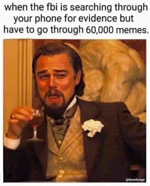 [Fun for Feds] | image tagged in laughing leo,fbi,phones,memes,evidence,tyranny | made w/ Imgflip meme maker