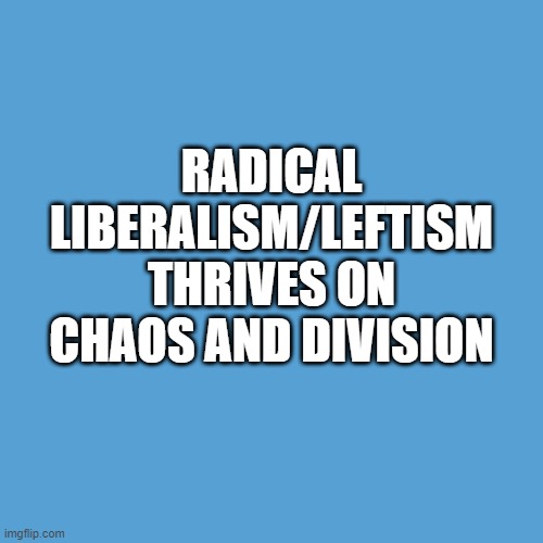 Radical liberalism/leftism thrives on chaos and division | RADICAL LIBERALISM/LEFTISM THRIVES ON CHAOS AND DIVISION | image tagged in political meme,radical leftism,far left politics,liberalism divides,liberal chaos | made w/ Imgflip meme maker