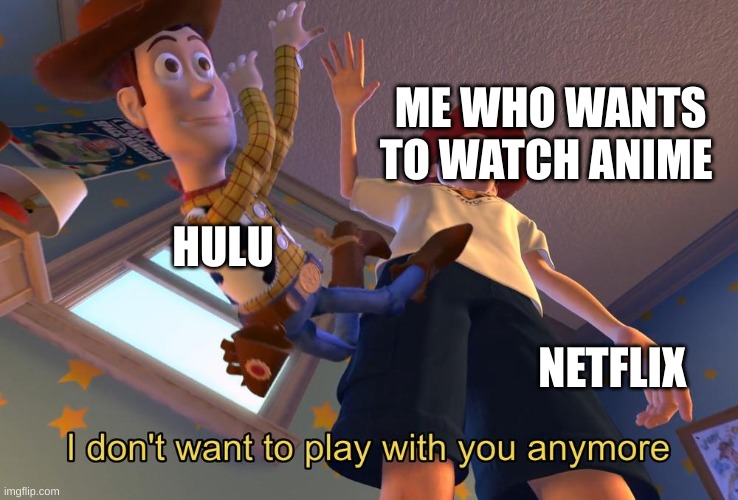 I dont wanna play with you any more | ME WHO WANTS TO WATCH ANIME                                                                   NETFLIX; HULU | image tagged in i dont wanna play with you any more | made w/ Imgflip meme maker