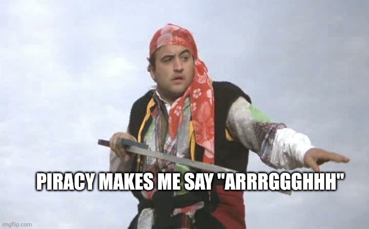 Pirate Belushi | PIRACY MAKES ME SAY "ARRRGGGHHH" | image tagged in pirate belushi | made w/ Imgflip meme maker