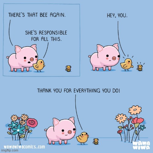image tagged in pig,chick,bee,flowers,thank you | made w/ Imgflip meme maker