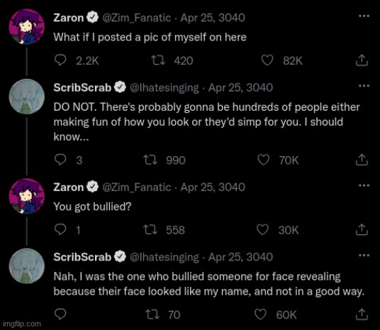 According to Kit, Zaron is canonically attractive and is actually a famous person on social media. | made w/ Imgflip meme maker