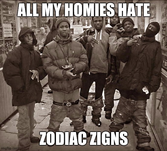 Forget Zodiac Signs, They're Fizzing Out | ALL MY HOMIES HATE; ZODIAC ZIGNS | image tagged in all my homies hate | made w/ Imgflip meme maker