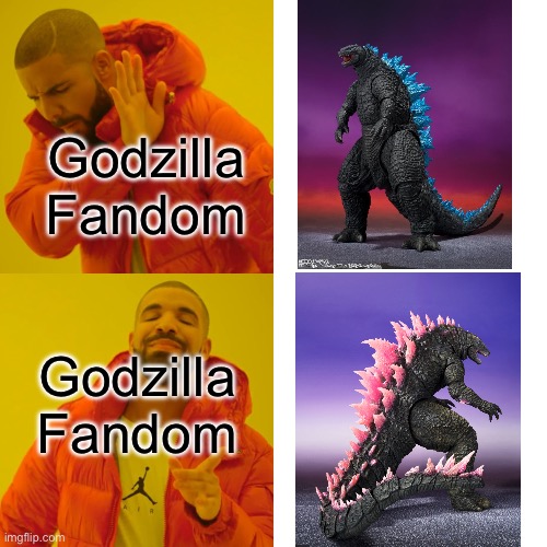 (Ghidorah note: all godzillas are beautiful just the way they are. plus I actually prefer the GvK model) | Godzilla Fandom; Godzilla Fandom | image tagged in memes,drake hotline bling | made w/ Imgflip meme maker