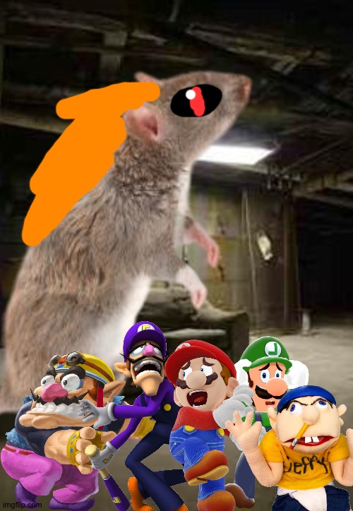 Wario and Friends dies by a Giant demon Rat because of Waluigi and Jeffy teasing it while exploring in a Abandoned house | image tagged in wario dies,super mario,jeffy,crossover | made w/ Imgflip meme maker