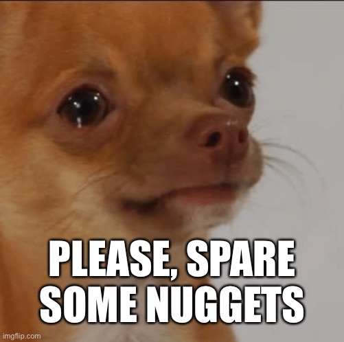 Dog Nuggets Meme | PLEASE, SPARE SOME NUGGETS | image tagged in crying dog,memes,dog,dogs,food,animals | made w/ Imgflip meme maker