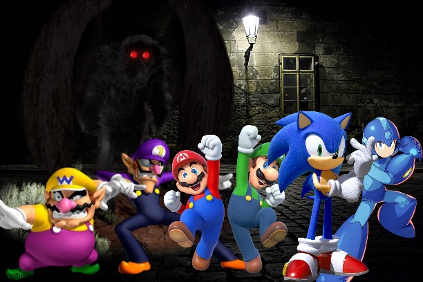 Wario and Friends dies by the Mothman while exploring at a dark alley | image tagged in dark ominous alley,wario dies,super mario,megaman,sonic the hedgehog,crossover | made w/ Imgflip meme maker