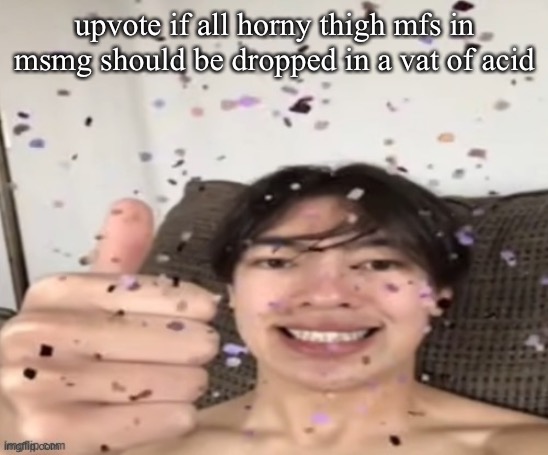 Yippee | upvote if all horny thigh mfs in msmg should be dropped in a vat of acid | image tagged in yippee | made w/ Imgflip meme maker