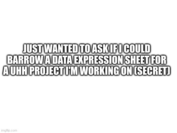 can't say you'll just have to see when I'm done (Mex note: seems a little suspicious) | JUST WANTED TO ASK IF I COULD BARROW A DATA EXPRESSION SHEET FOR A UHH PROJECT I'M WORKING ON (SECRET) | made w/ Imgflip meme maker