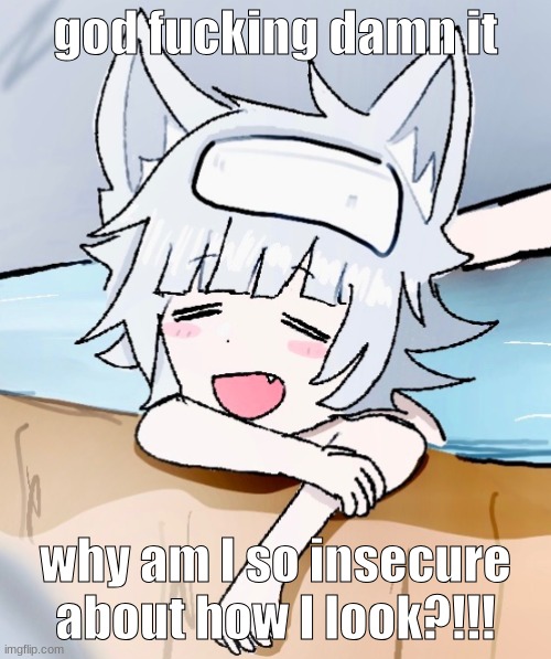 i keep comparing myself to others | god fucking damn it; why am I so insecure about how I look?!!! | image tagged in sadie tgta relaxed | made w/ Imgflip meme maker