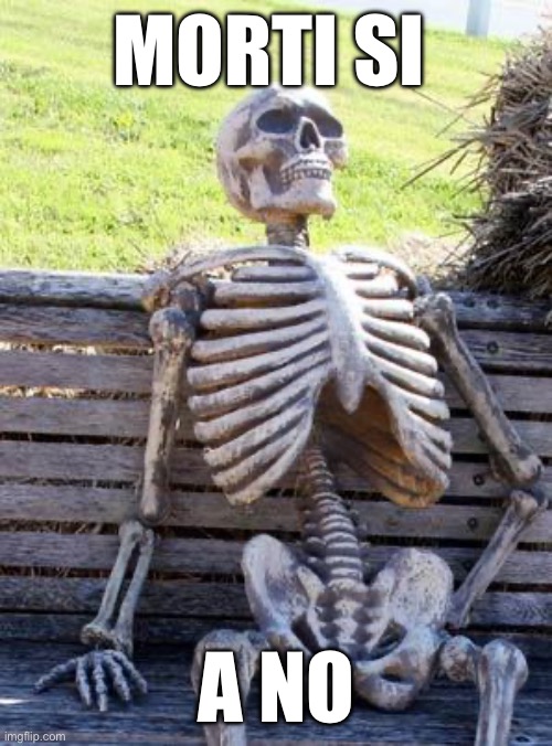 Waiting Skeleton Meme | MORTI SI; A NO | image tagged in memes,waiting skeleton | made w/ Imgflip meme maker
