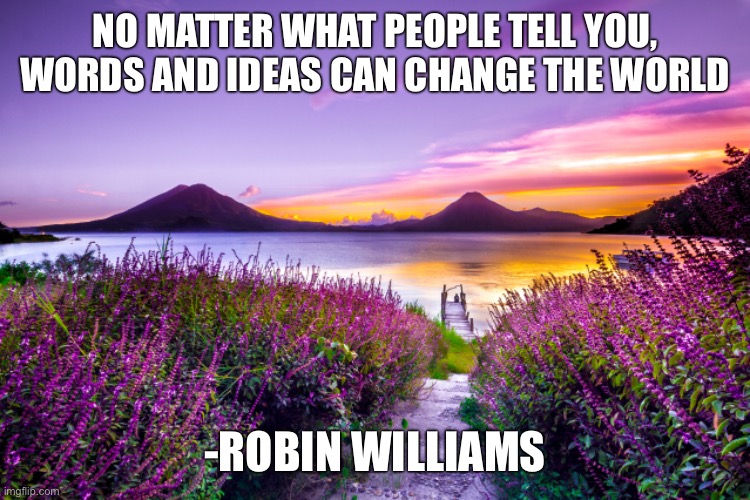 NO MATTER WHAT PEOPLE TELL YOU, WORDS AND IDEAS CAN CHANGE THE WORLD; -ROBIN WILLIAMS | image tagged in memes,motivational | made w/ Imgflip meme maker