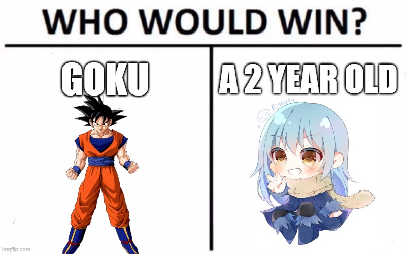 Who Would Win? Meme | GOKU; A 2 YEAR OLD | image tagged in memes,who would win,why are you reading the tags | made w/ Imgflip meme maker