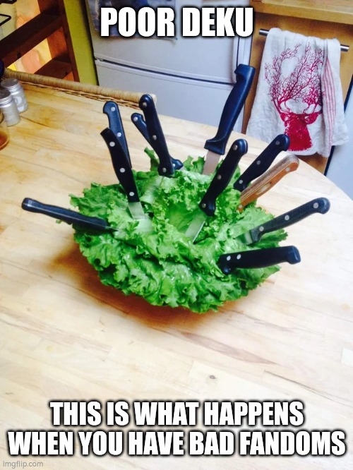 Caesar salad | POOR DEKU; THIS IS WHAT HAPPENS WHEN YOU HAVE BAD FANDOMS | image tagged in caesar salad | made w/ Imgflip meme maker