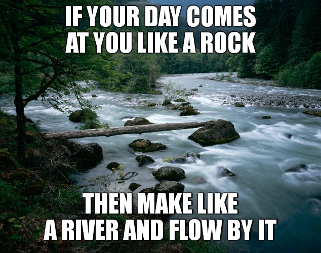 forget abount the bad and live your life | IF YOUR DAY COMES AT YOU LIKE A ROCK; THEN MAKE LIKE A RIVER AND FLOW BY IT | image tagged in river,rock,day,be happy | made w/ Imgflip meme maker