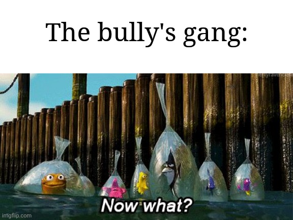 Now What? | The bully's gang: | image tagged in now what | made w/ Imgflip meme maker