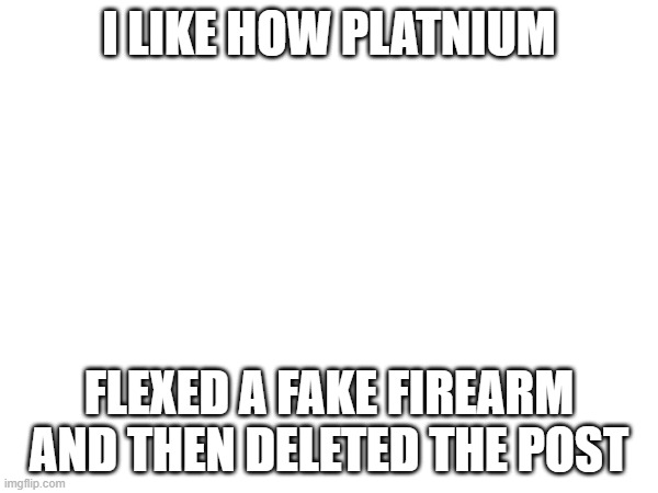 I LIKE HOW PLATNIUM; FLEXED A FAKE FIREARM AND THEN DELETED THE POST | made w/ Imgflip meme maker