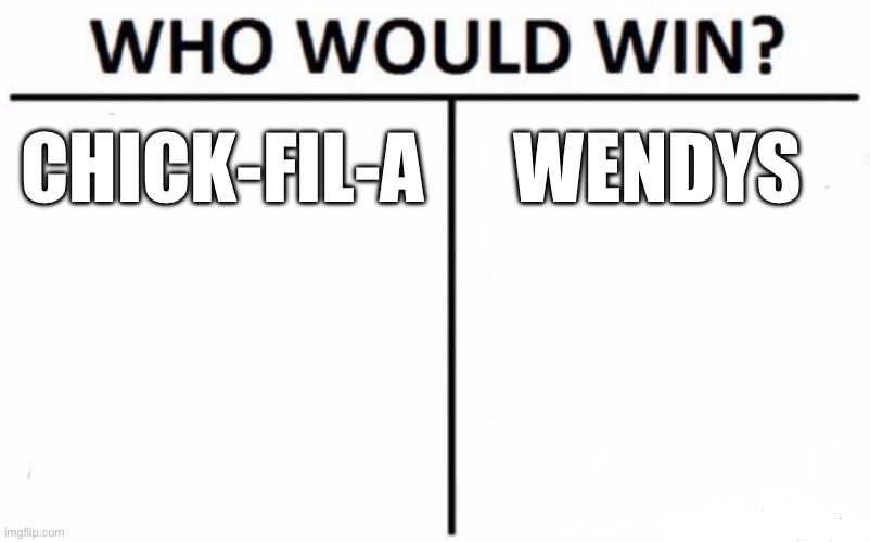 Who Would Win? Meme | CHICK-FIL-A WENDYS | image tagged in memes,who would win | made w/ Imgflip meme maker