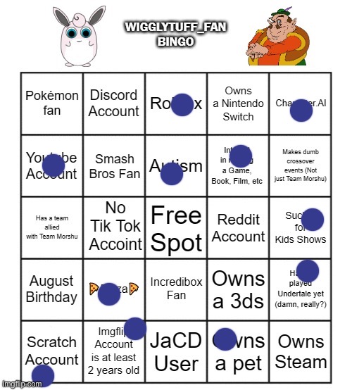 Wigglytuff_fan Bingo | image tagged in wigglytuff_fan bingo | made w/ Imgflip meme maker