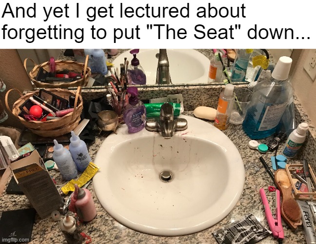 In my defense, I couldn't find the seat... | And yet I get lectured about forgetting to put "The Seat" down... | image tagged in fun,memes,funny memes,life,marriage,bathroom humor | made w/ Imgflip meme maker