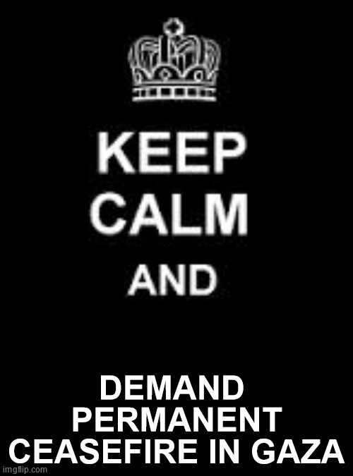 Keep Calm and Demand Permanent Ceasfire | DEMAND 
PERMANENT
CEASEFIRE IN GAZA | image tagged in keep calm blank | made w/ Imgflip meme maker