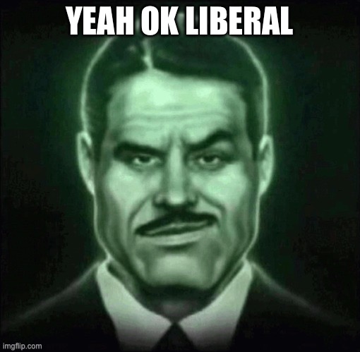 YEAH OK LIBERAL | image tagged in guy in suit smirk | made w/ Imgflip meme maker