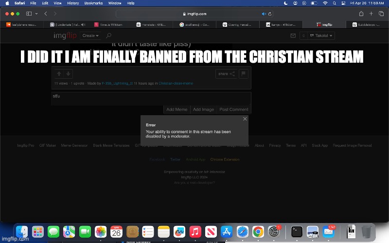 I DID IT I AM FINALLY BANNED FROM THE CHRISTIAN STREAM | made w/ Imgflip meme maker
