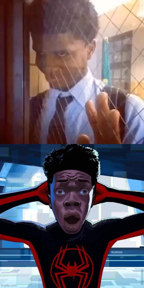 image tagged in guy staring through window,miles morales | made w/ Imgflip meme maker