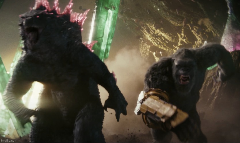 Godzilla and Kong running | image tagged in godzilla and kong running | made w/ Imgflip meme maker