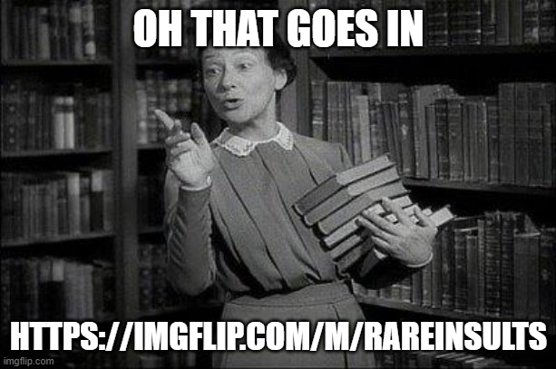 Wealthy Librarian | OH THAT GOES IN HTTPS://IMGFLIP.COM/M/RAREINSULTS | image tagged in wealthy librarian | made w/ Imgflip meme maker