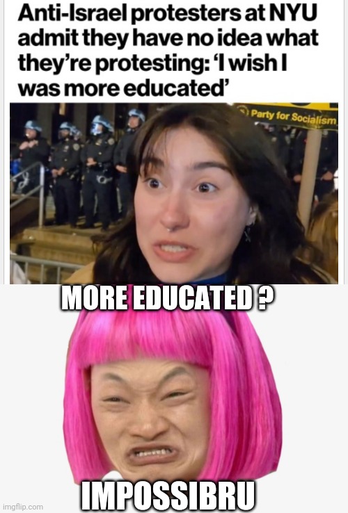 Possibly Has No Education | MORE EDUCATED ? IMPOSSIBRU | image tagged in leftists,idiot,college liberal,democrats,gen z | made w/ Imgflip meme maker