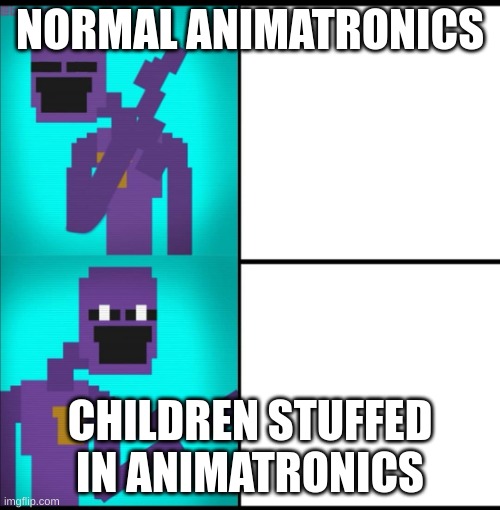 Drake Hotline Bling Meme FNAF EDITION | NORMAL ANIMATRONICS; CHILDREN STUFFED IN ANIMATRONICS | image tagged in drake hotline bling meme fnaf edition | made w/ Imgflip meme maker