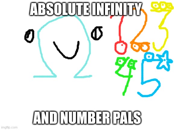 Numbers 1-5 and Absolute infinity | ABSOLUTE INFINITY; AND NUMBER PALS | image tagged in blank white template,one,two,three,four,five | made w/ Imgflip meme maker