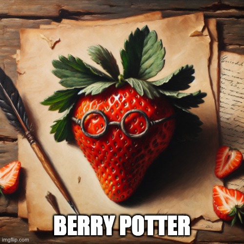 Berry Potter | BERRY POTTER | image tagged in harry potter as a strawberry,puns | made w/ Imgflip meme maker