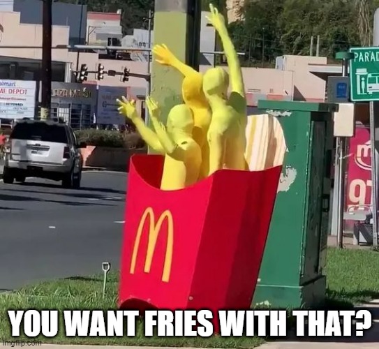 Fries | YOU WANT FRIES WITH THAT? | image tagged in unsee juice | made w/ Imgflip meme maker