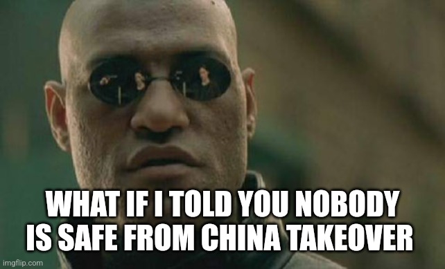 Matrix Morpheus Meme | WHAT IF I TOLD YOU NOBODY IS SAFE FROM CHINA TAKEOVER | image tagged in memes,matrix morpheus | made w/ Imgflip meme maker