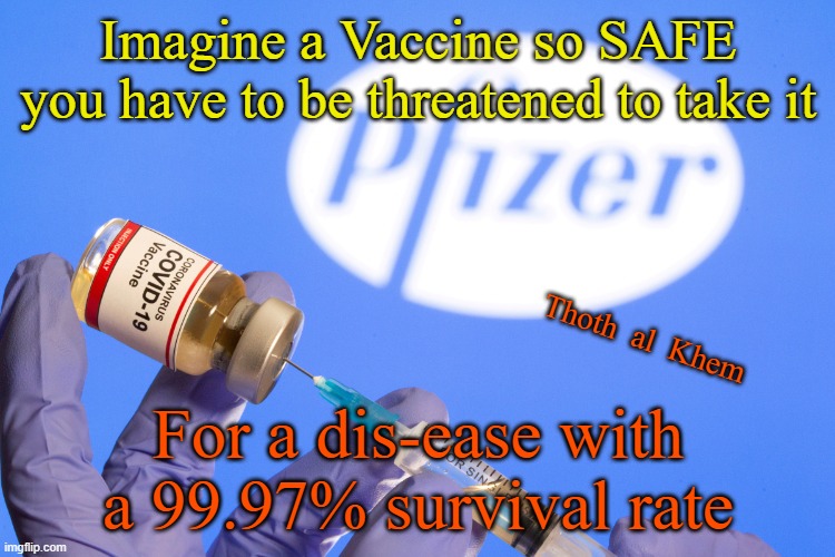 PFIZER-9 PAGES OF SERIOUS SIDE EFFECTS | Imagine a Vaccine so SAFE you have to be threatened to take it; Thoth  al  Khem; For a dis-ease with a 99.97% survival rate | image tagged in media brainwashed fools,covid vaccine killed 21 of my friends,everything is a lie on this hell planet,covid death vaccine | made w/ Imgflip meme maker