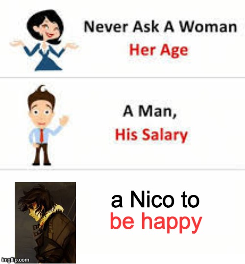 Never ask a woman her age | a Nico to; be happy | image tagged in never ask a woman her age | made w/ Imgflip meme maker
