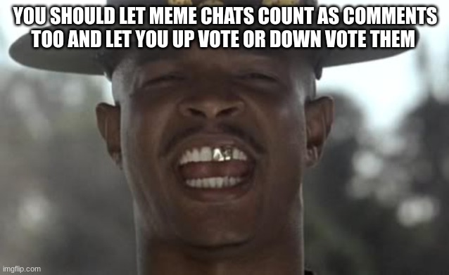 major payne | YOU SHOULD LET MEME CHATS COUNT AS COMMENTS TOO AND LET YOU UP VOTE OR DOWN VOTE THEM | image tagged in major payne | made w/ Imgflip meme maker